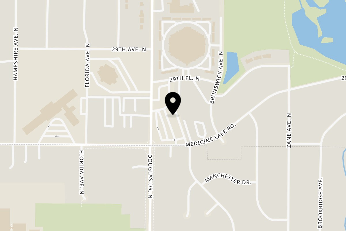 Map showing the location of New Crystal Cafe on 2732 Douglas Dr N in Minneapolis